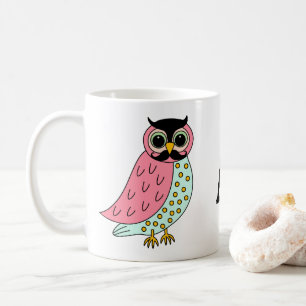 Retro Eule mit Schnurrbart-Monogramm Kaffeetasse