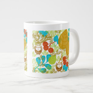 Retro-Eulen hinterlassen Früchte in Türkis Grün Br Jumbo-Tasse