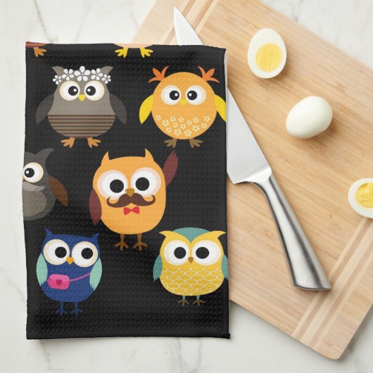 Retro Eulen-Muster Geschirrtuch (Viertel Falte)