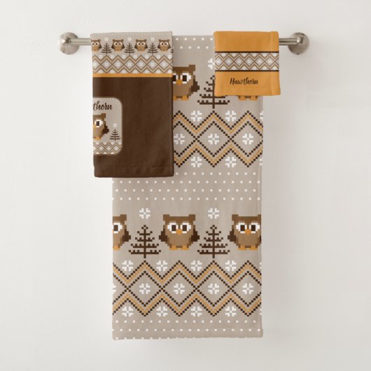 Retro-Eulen-Strickdesign Badhandtuch Set (Insitu)
