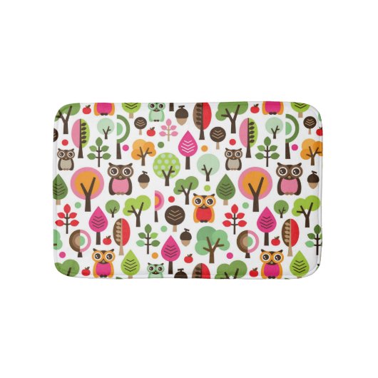 Retro Eulenmuster des rosa Blattbaums Badematte (Vorderseite)