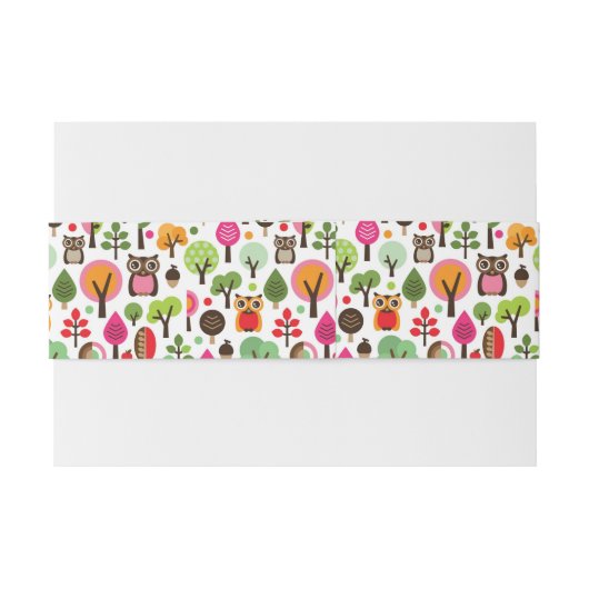 Retro Eulenmuster des rosa Blattbaums Einladungsbanderole (Rückseitenbeispiel)