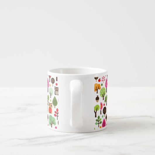 Retro Eulenmuster des rosa Blattbaums Espressotasse (Rückseite)