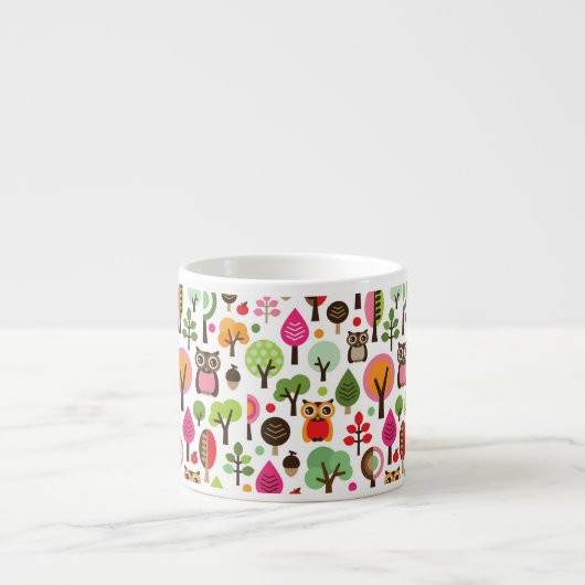 Retro Eulenmuster des rosa Blattbaums Espressotasse (Vorderseite)