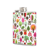 Retro Eulenmuster des rosa Blattbaums Flachmann (Links)