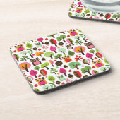 Retro Eulenmuster des rosa Blattbaums Getränkeuntersetzer (Linke Seite)