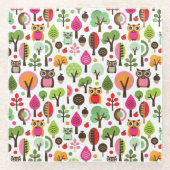 Retro Eulenmuster des rosa Blattbaums Glasuntersetzer (Vorderseite)
