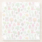Retro Eulenmuster des rosa Blattbaums Glasuntersetzer (Rückseite)