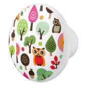 Retro Eulenmuster des rosa Blattbaums Keramikknauf (Rechts)