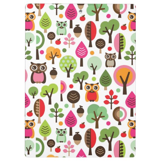 Retro Eulenmuster des rosa Blattbaums Klemmbrett (Rückseite)