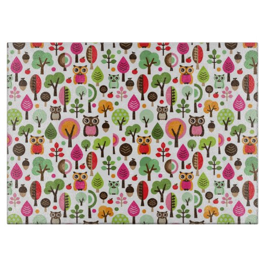 Retro Eulenmuster des rosa Blattbaums Schneidebrett (Vorderseite)
