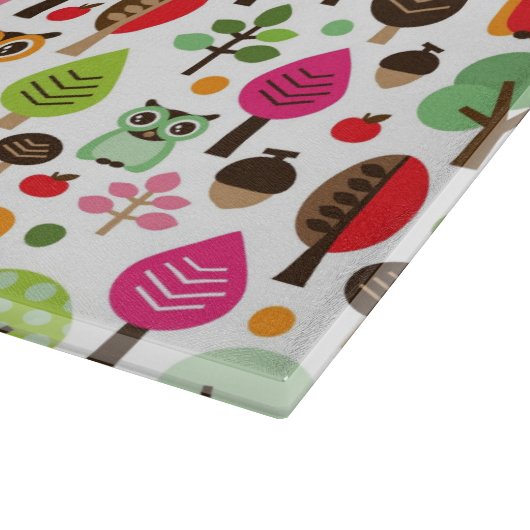 Retro Eulenmuster des rosa Blattbaums Schneidebrett (Ecke)