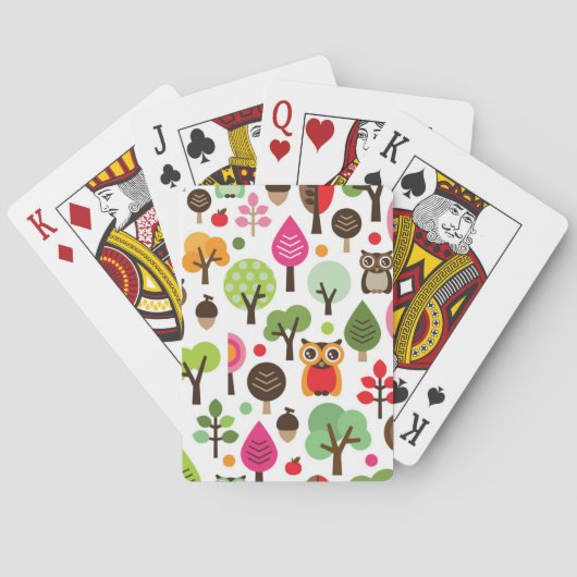 Retro Eulenmuster des rosa Blattbaums Spielkarten (Rückseite)