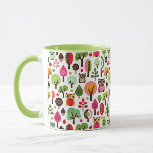 Retro Eulenmuster des rosa Blattbaums Tasse (Links)