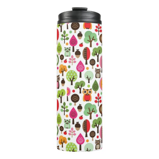 Retro Eulenmuster des rosa Blattbaums Thermosbecher (Vorderseite)