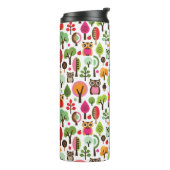 Retro Eulenmuster des rosa Blattbaums Thermosbecher (Nach links gedreht)
