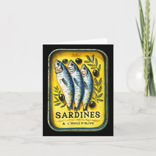 Retro European Yellow Summer Sardine Fish Can Karte