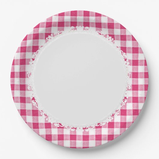 Retro-Everyday_Picnic_Pink-Karo_Kariert Pappteller (Vorderseite)