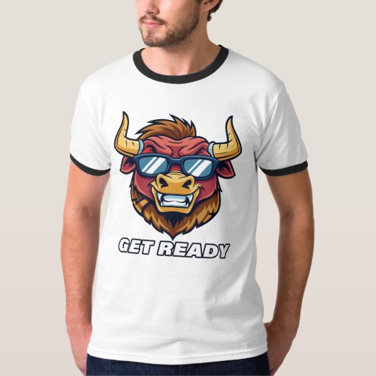 Retro Evil Bull mit Sonnenbrille und fertig zum Te T-Shirt (Vorderseite)