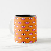 Retro Evil Eye Muster Burnt Orange Bohemisch Funky Zweifarbige Tasse (Vorderseite Links)
