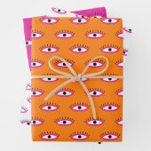 Retro Evil Eye Muster Rosa Orange White BOHO Geschenkpapier Set (Beispiel)