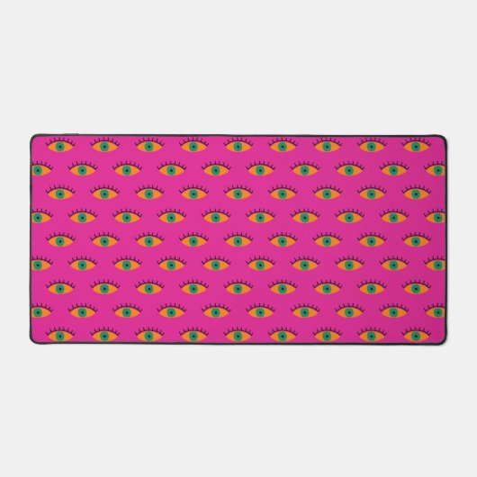 Retro Evil Eye Pattern Fuchsia Pink BOHO Schreibtischunterlage (Vorderseite)