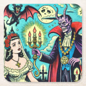 Retro Evil Horror Comic Rechteckiger Pappuntersetzer (Vorderseite)