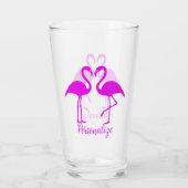 Retro Exotic Pink Flamingo Romantisches Herzdesign Glas (Rückseite)