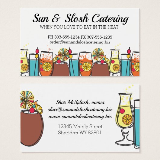 Retro exotische Getränke Party Catering Visitenkar (Vorne & Hinten)