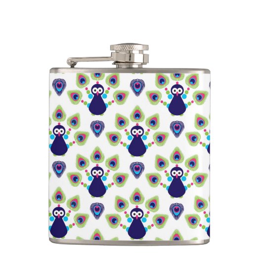 Retro exotischer Pfau Indiens Flachmann (Vorderseite)