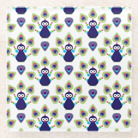 Retro exotischer Pfau Indiens Glasuntersetzer (Vorderseite)