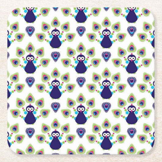 Retro exotischer Pfau Indiens Rechteckiger Pappuntersetzer (Vorderseite)