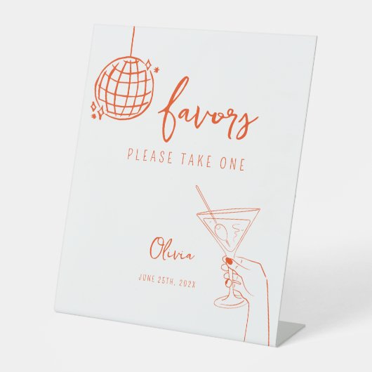 Retro extravagant Hand gezeichnete Disco Ball Favo Sockelschild (Vorderseite)