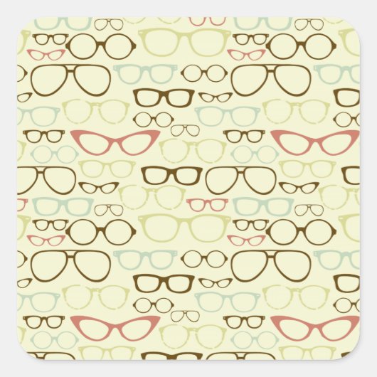Retro Eyeglass Hipster Quadratischer Aufkleber (Vorderseite)