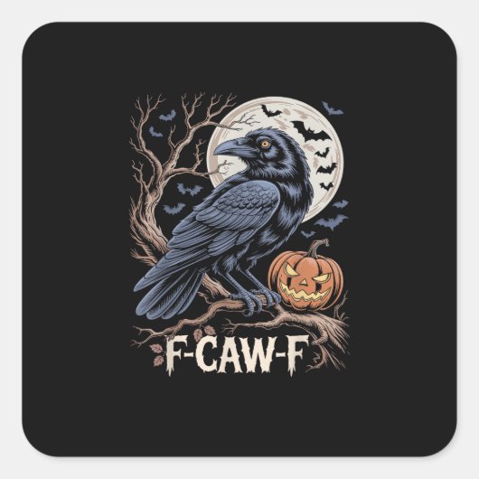 Retro F-Caw-F Bird Crow Funny Crow Bird Cawing Gru Quadratischer Aufkleber (Vorderseite)