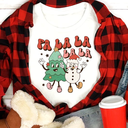 Retro Fa La Christmas Tree und Snowman Tri-Blend Shirt