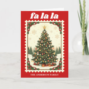 Retro-Fa-La-La-Christmas-Tannenbaum-Briefmarke Feiertagskarte