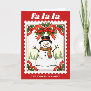 Retro-Fa-La-La-Schneemann-Weihnachts-Poststempel Feiertagskarte