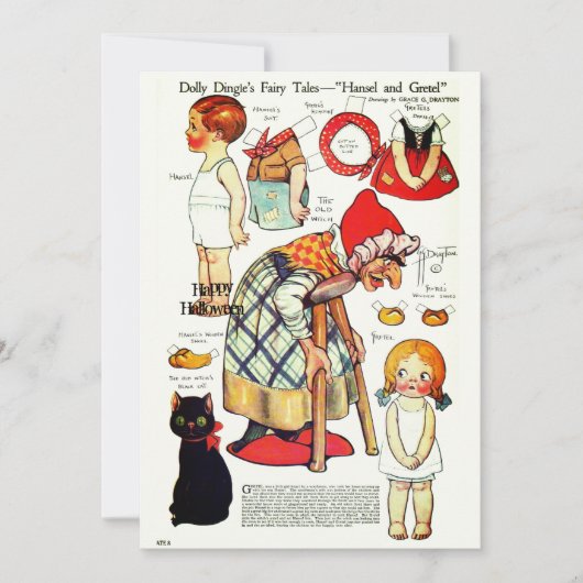 Retro Fairy Tale Halloween 🎃 Papierpuppen Dankeskarte (Vorderseite)