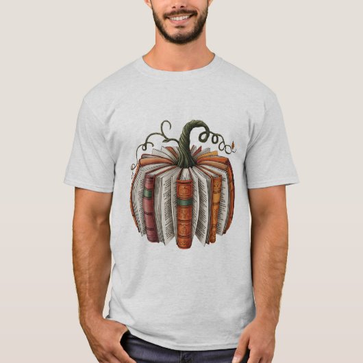 Retro Fall Book Pumpkin PNG: Halloween-Lehrer Shi T-Shirt (Vorderseite)