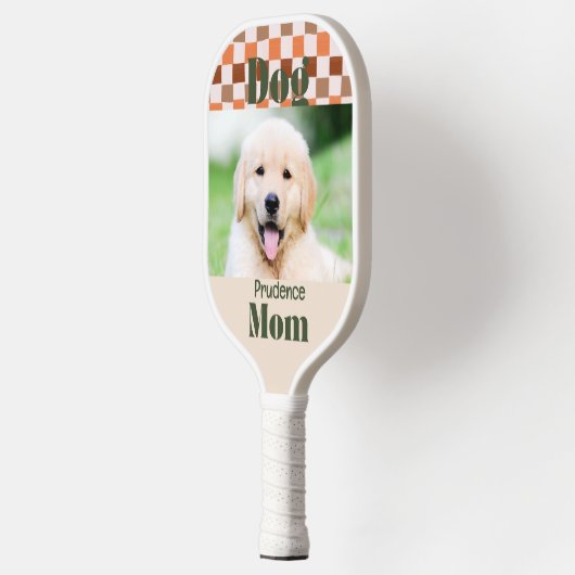 Retro Fall Checkerboard Dog Mom Pet Photo Pickleball Schläger (Links)