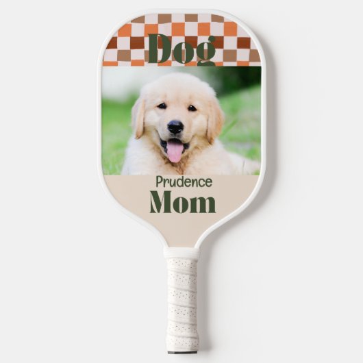 Retro Fall Checkerboard Dog Mom Pet Photo Pickleball Schläger (Vorderseite)