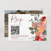Retro Fall florale Aquarell Foto QR Hochzeit RSVP (Vorne/Hinten)