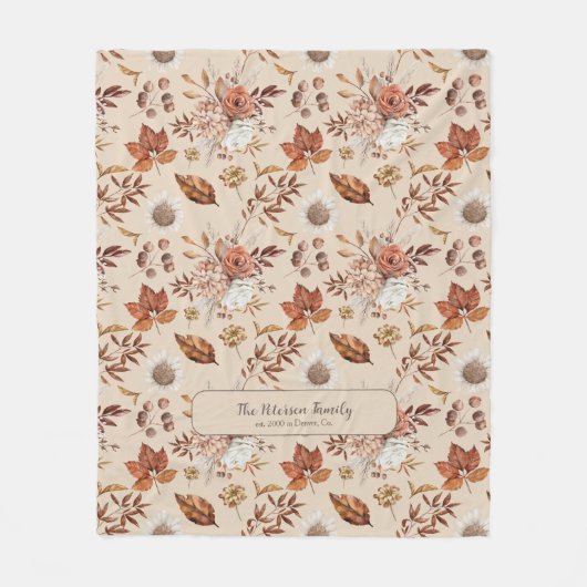 Retro Fall florale elegante Familienname personali Fleecedecke (Vorderseite)