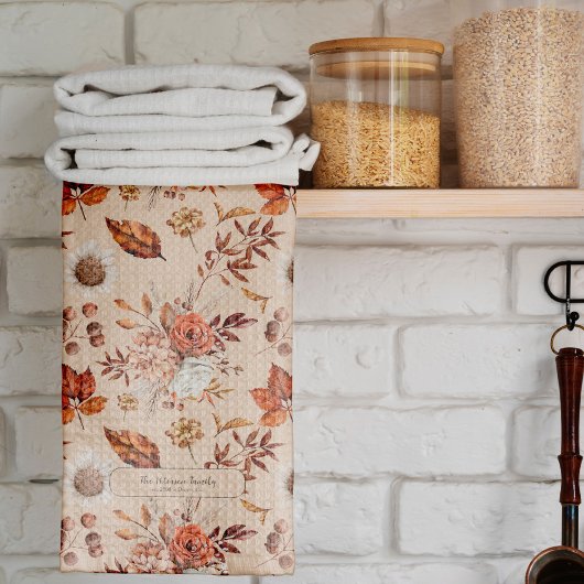 Retro Fall florale elegante Familienname personali Geschirrtuch
