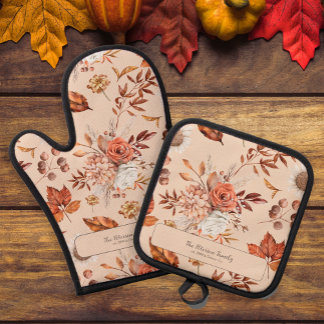Retro Fall florale Familienname Küche personalisie Ofenhandschuh & Topflappen-Set