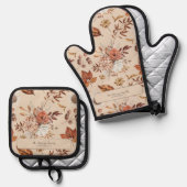 Retro Fall florale Familienname Küche personalisie Ofenhandschuh & Topflappen-Set (Vorderseite/Rückseite)