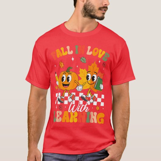 Retro Fall in Love with Learning Autumn Leaf Pumpk T-Shirt (Vorderseite)