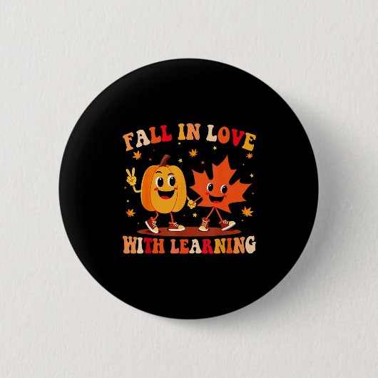 Retro Fall In Love With Learning Autumn Pumpkin Te Button (Vorderseite)
