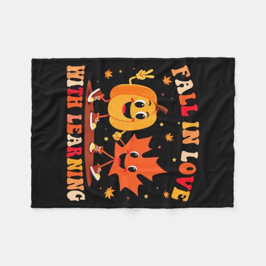 Retro Fall In Love With Learning Autumn Pumpkin Te Fleecedecke (Vorderseite (Horizontal))